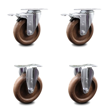 Service Caster 5 Inch High Temp Glass Filled Nylon Top Plate Caster Lock Brakes 2 Rigid, 2PK SCC-TTL20S514-GFNSHT-2-R-2